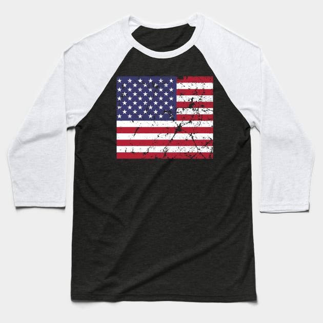 USA Flag distressed and grunge style Baseball T-Shirt by FancyTeeDesigns